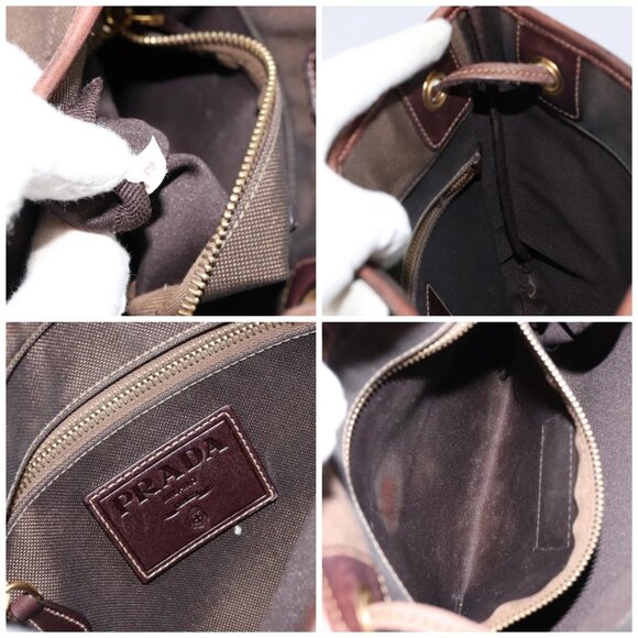 PRADA Shoulder Bag Canvas Dark Brown gold Auth ka080 - Picture 15 of 16